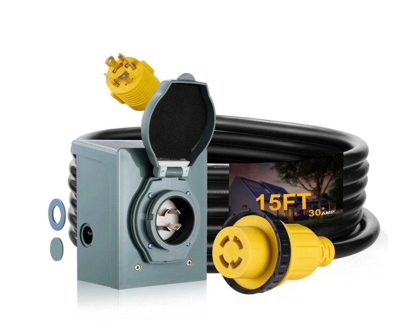 15 FT 30 Amp Power Cord with Inlet Box for RV and Generator SJTW