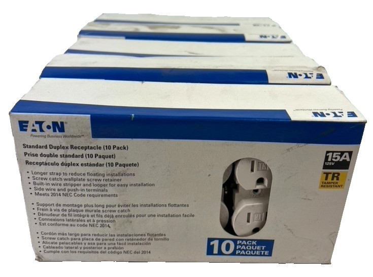Eaton TR270W 15A 125V Tamper Resistant Residential Duplex Outlet White Lot of 50