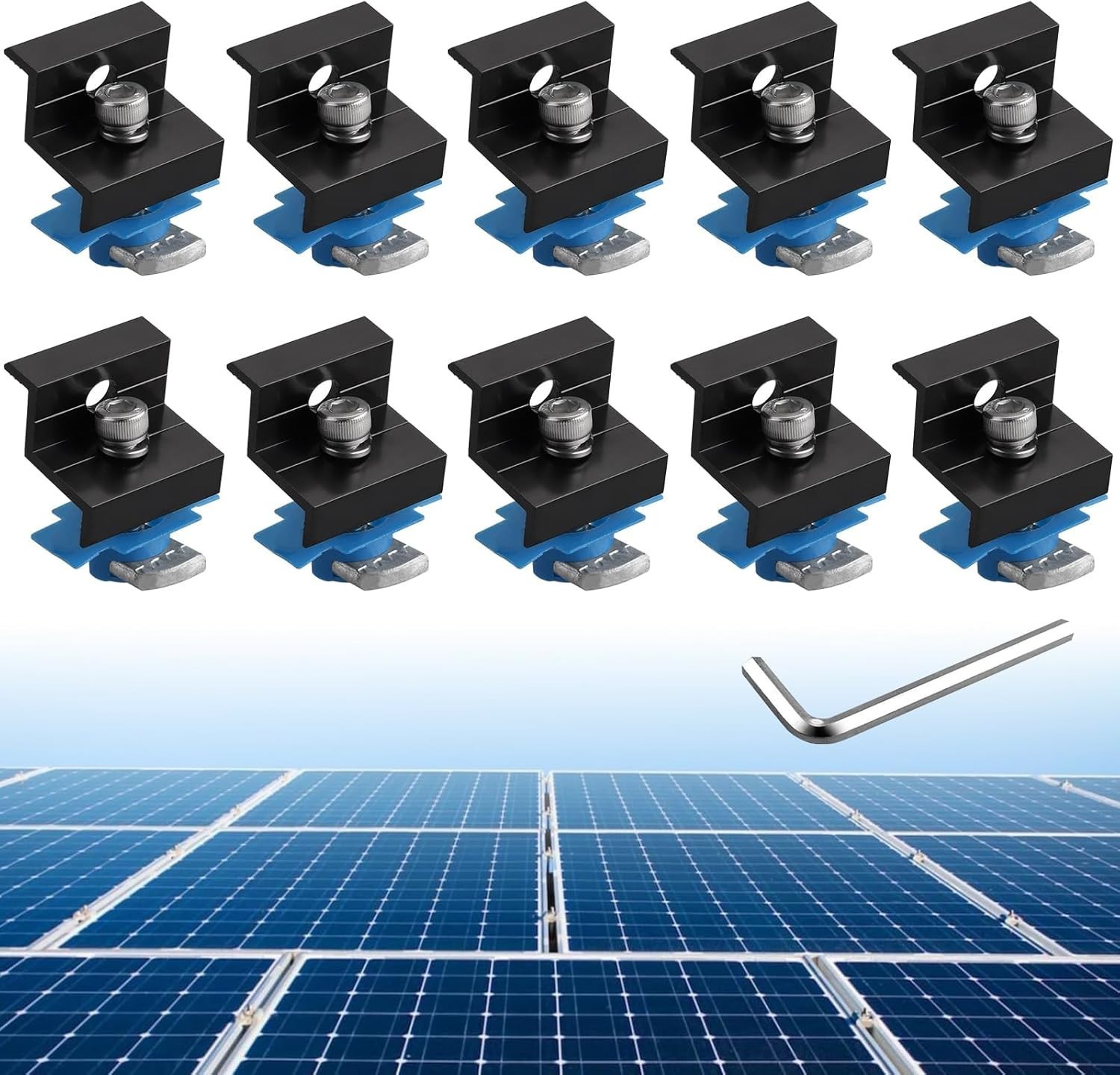 10Pcs Solar Panel End Clamp for Standard Unistrut, Aluminum 30mm/35mm Solar Pane