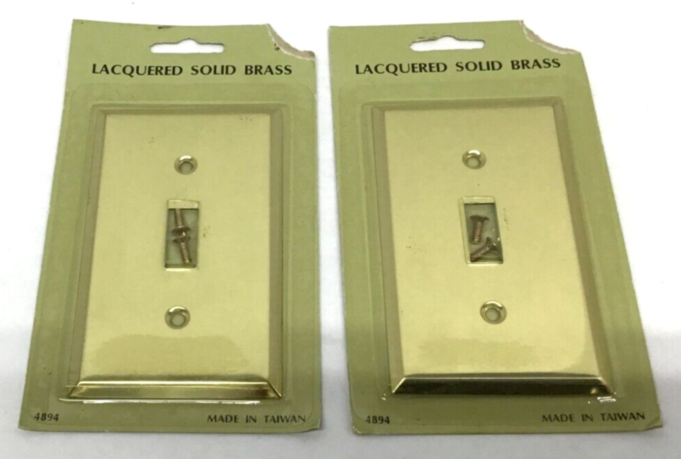 Lacquered Solid Brass Vintage Taiwan Single Switch Wall Plate Cover Set of 2