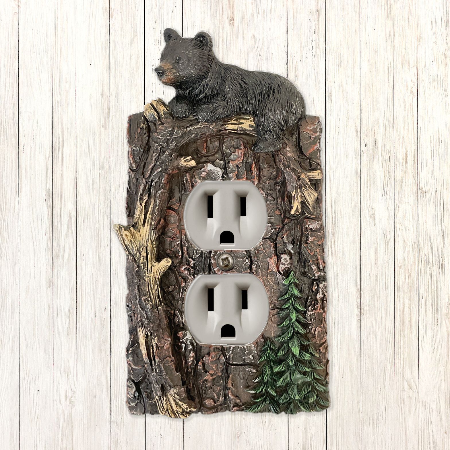 Wall Plate Cover in Black Bear Climibing on Tree Branch Design