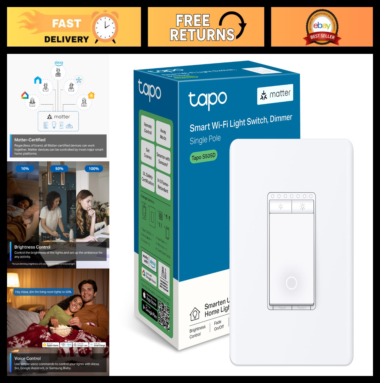 Smart Dimmer Switch – Voice Control for Siri, Alexa & Google Assistant, UL Certi