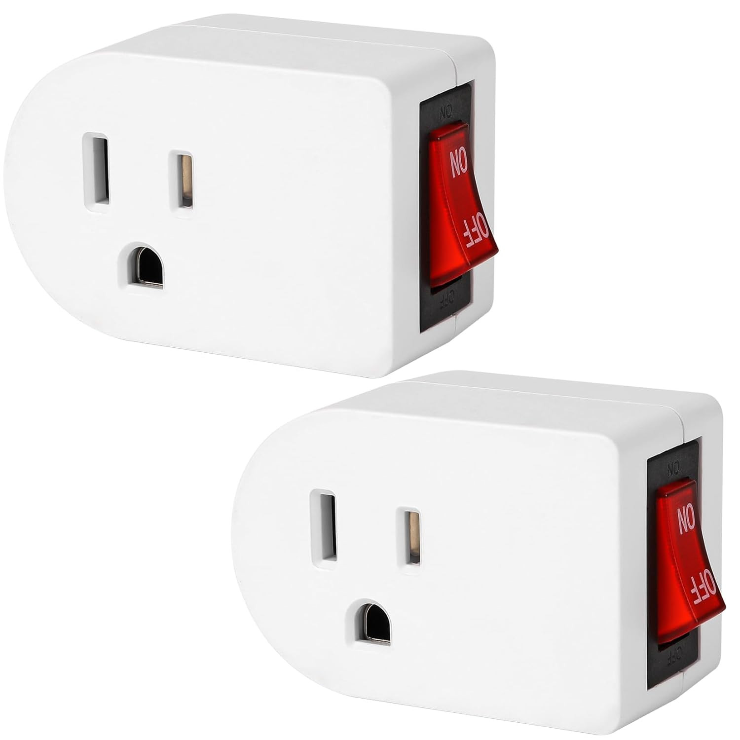 Grounded Outlet with ON Off Switch (2 Pack), 15A 1875W/3 Prong Plug Switch in Wh