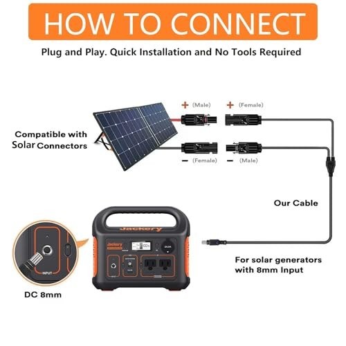 16.5ft Solar Adapter Extension Cable for 8mm DC Power Stations & Solar Panels