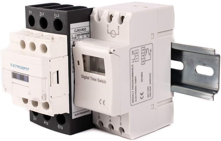 3 Pole Timer Switch 120V, DIN rail, Motor 32A, Lighting, Heater 50A 3Phase 600V