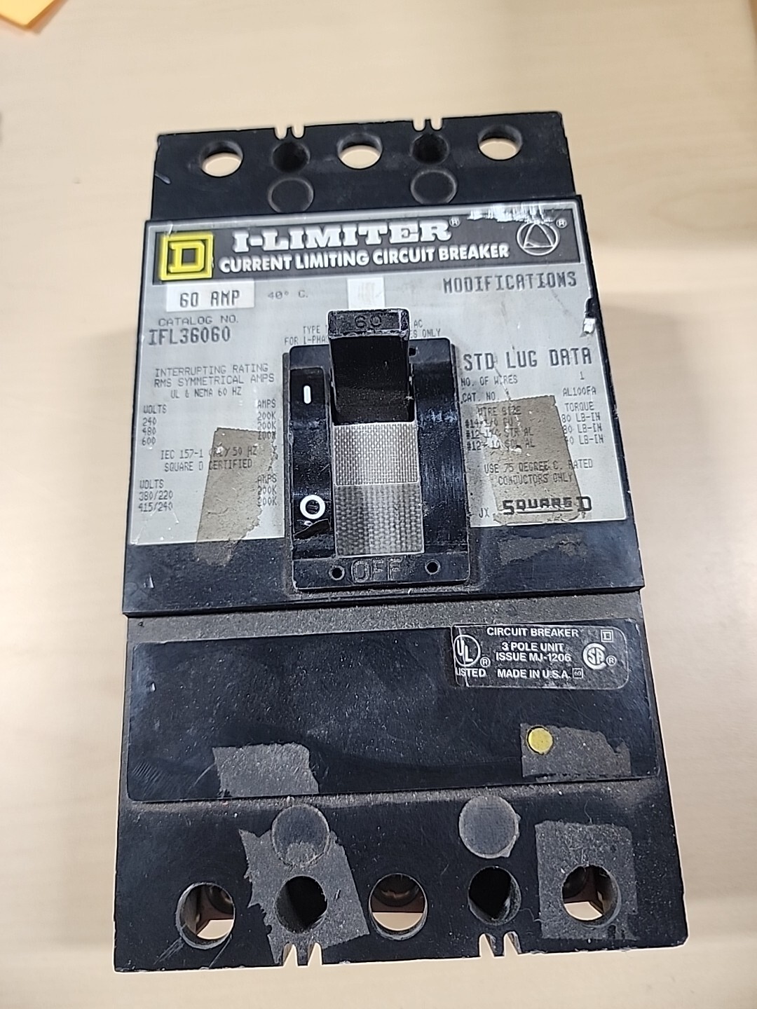 SQUARE D IFL IFL36060 3 POLE 60 AMP 600V BREAKER NEW OLD STOCK