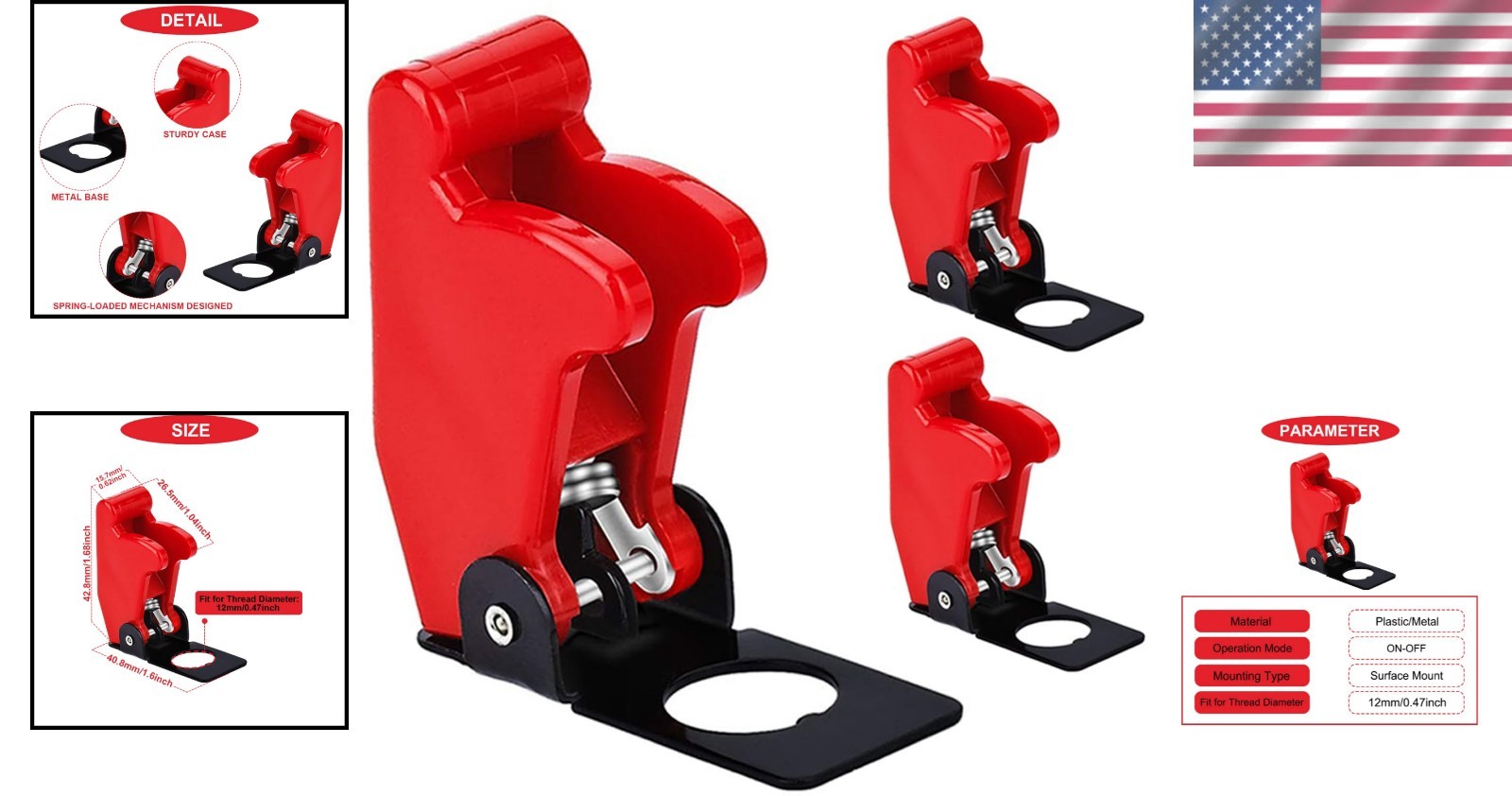 Versatile 12mm Red Plastic Toggle Switch Caps – Waterproof & Dustproof Pack of 3