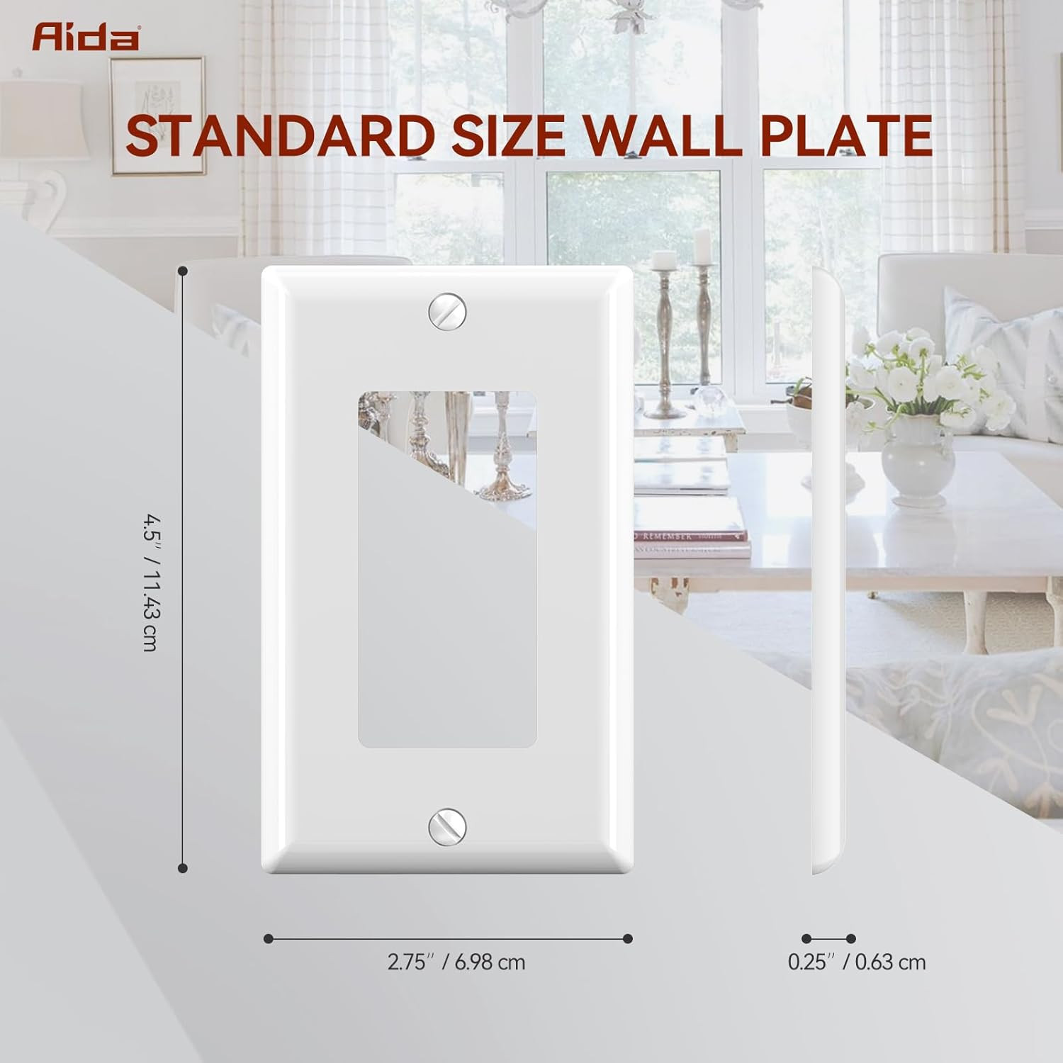 AIDA 1-Gang Standard Light Switch Cover Plate, Decorative Outlet Covers, Glossy