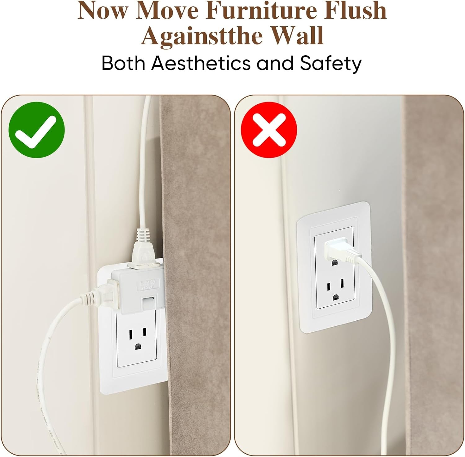 3 Way Flat Wall Outlet Extender Adapter- 2 Pack 180 Degrees Rotatable Flat Plug