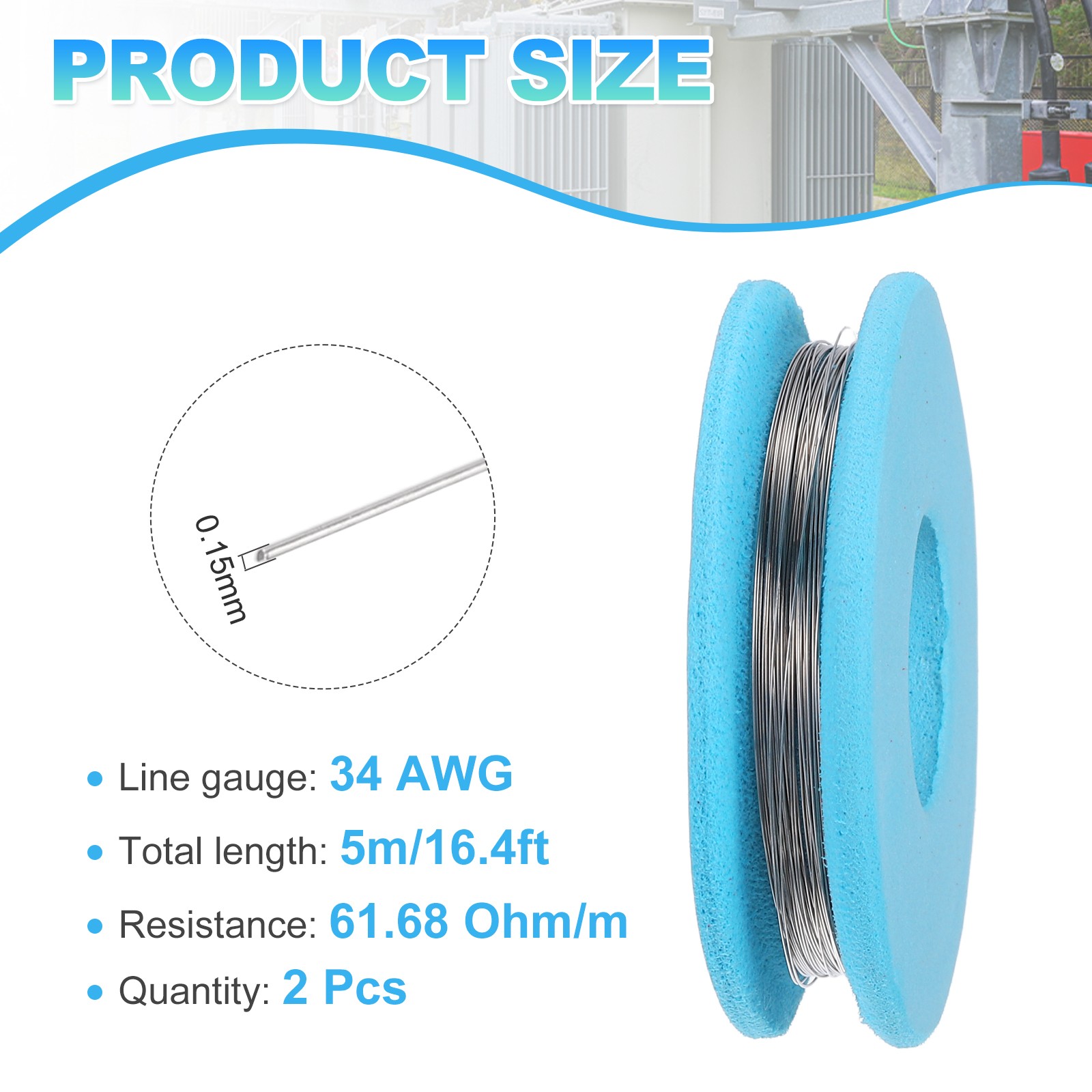 2pcs 34 AWG 16ft Nichrome Wire Cr20Ni80 Heating Resistance Wire Blue