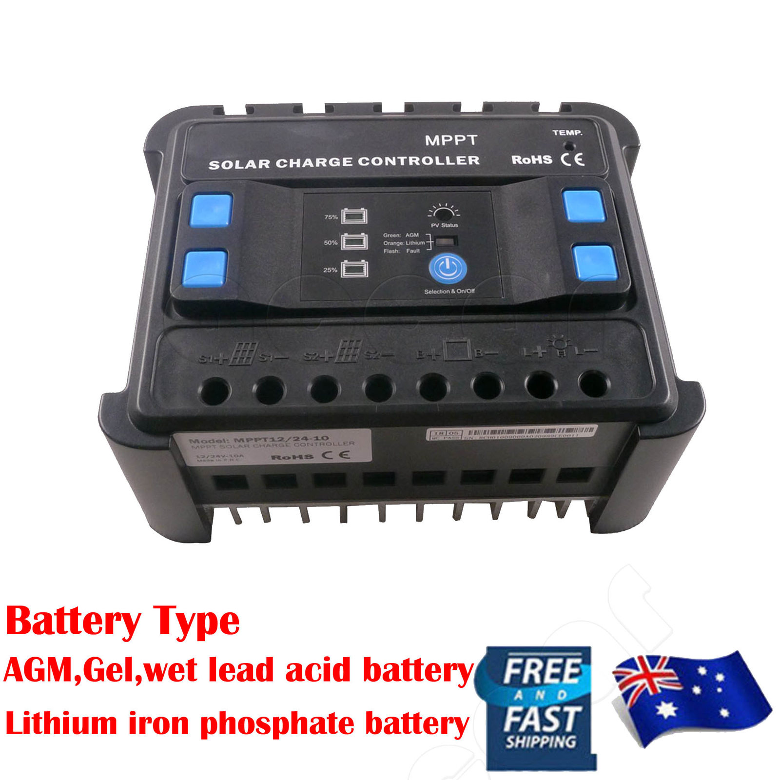 Solar Charge Controller 10A MPPT Solar Panel Battery Regulator 12V/24V AU seller