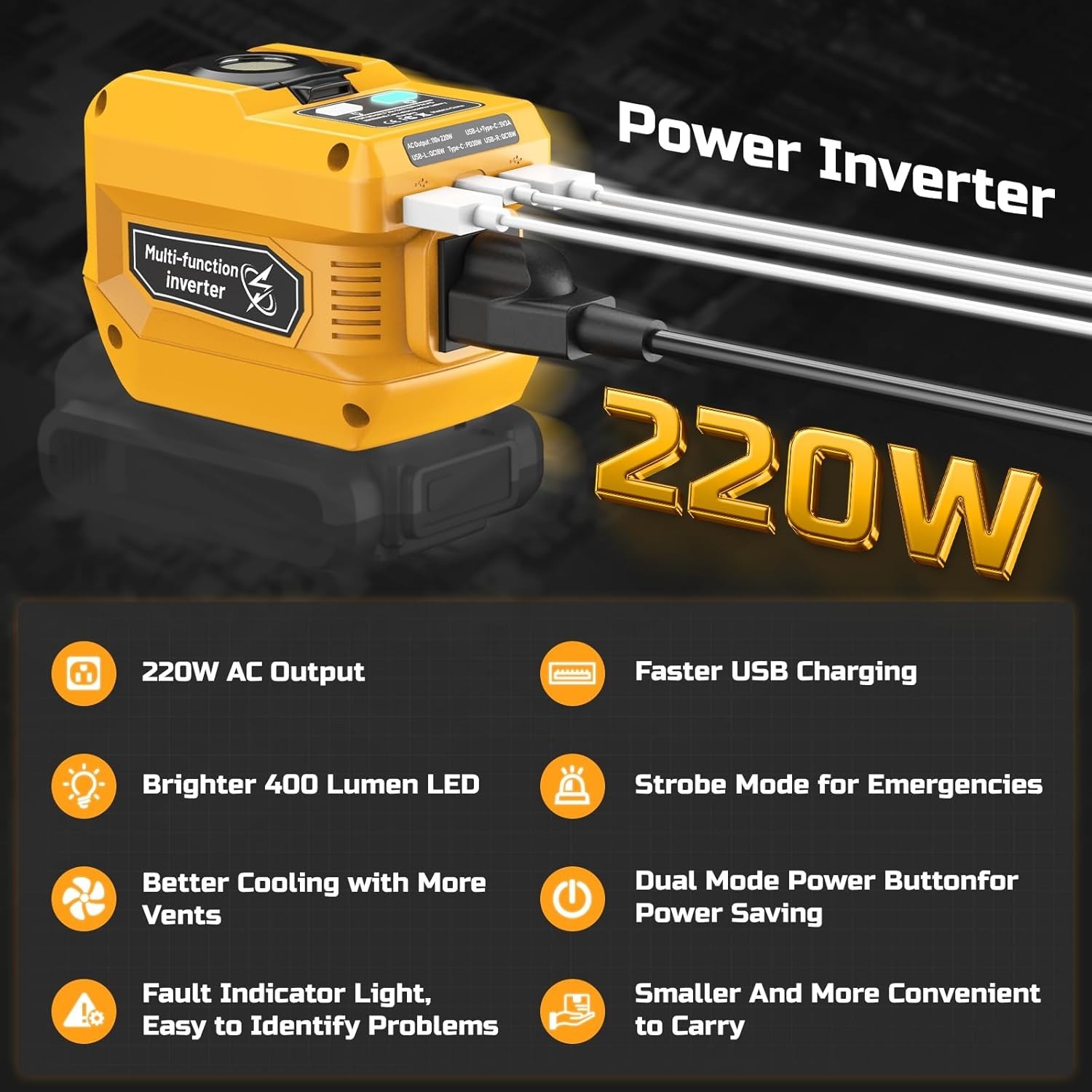 220W Power Inverter Compatible 20V Battery Portable Power Station Generator