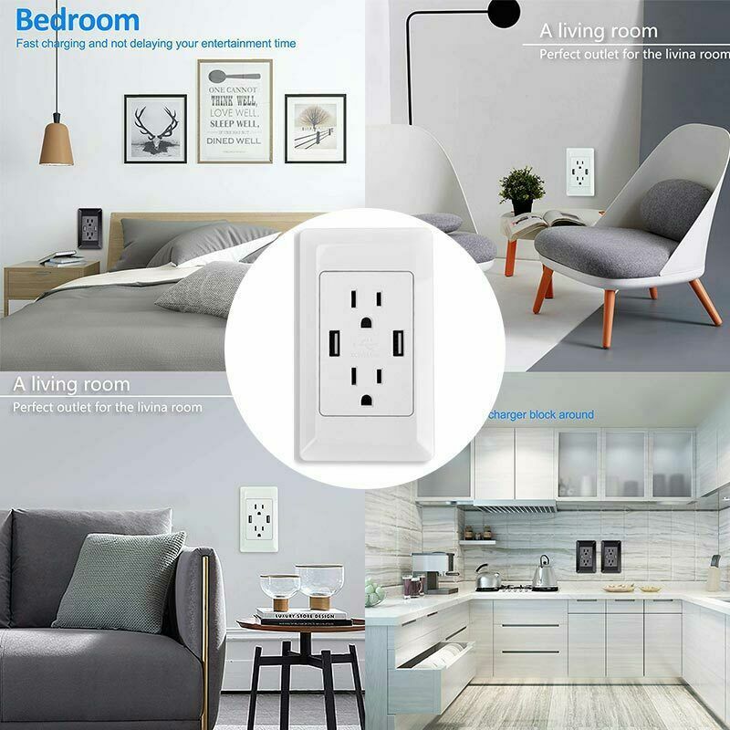 LOT Dual USB Wall Outlet Fast Charger Port With 15A Electrical Receptacles Panel