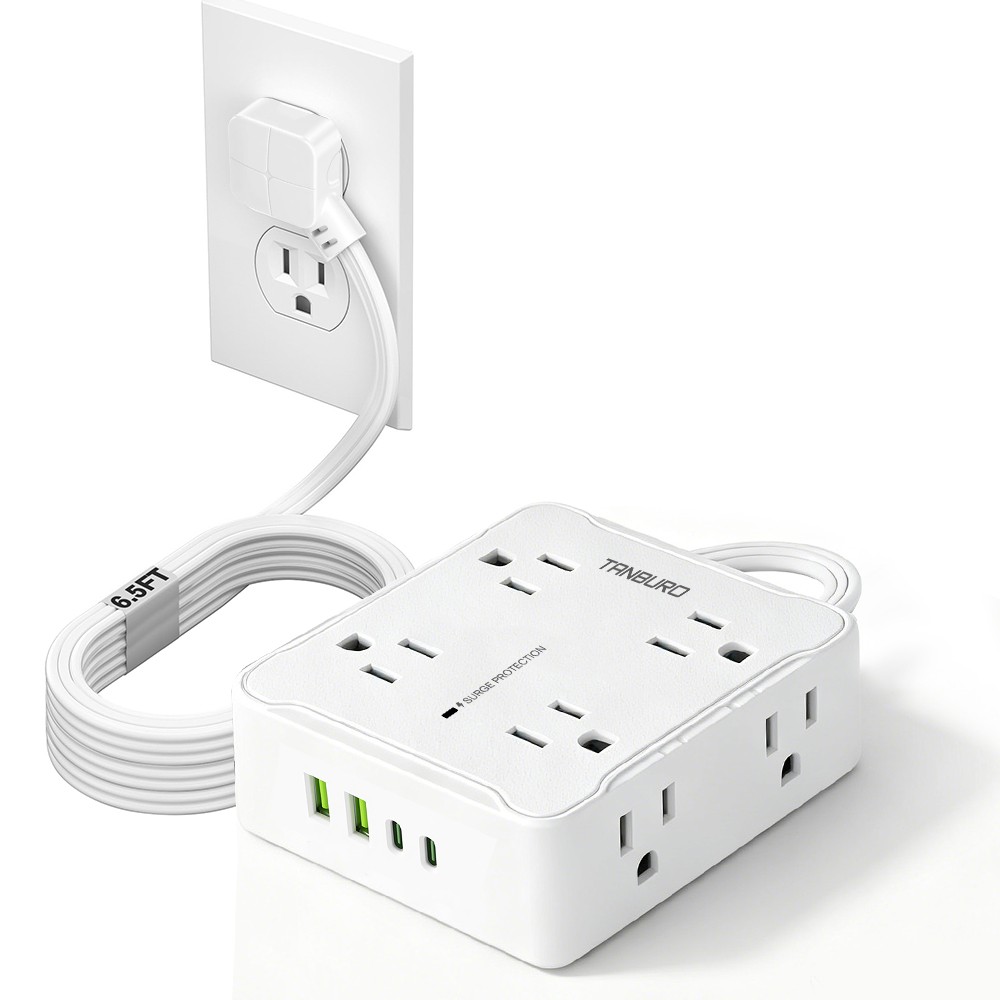 Wall Mountable Surge Protector Power Strip +4/6USB Ports 3/8/16 Outlet Plug Flat