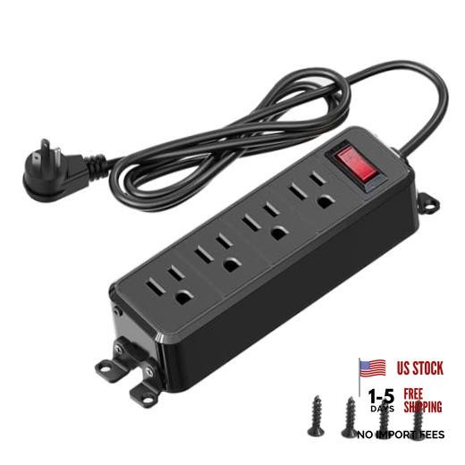 4 Outlet Small Power Strip, Mountable, 10 ft Cord | Wall 4 Outlet-10ft Black