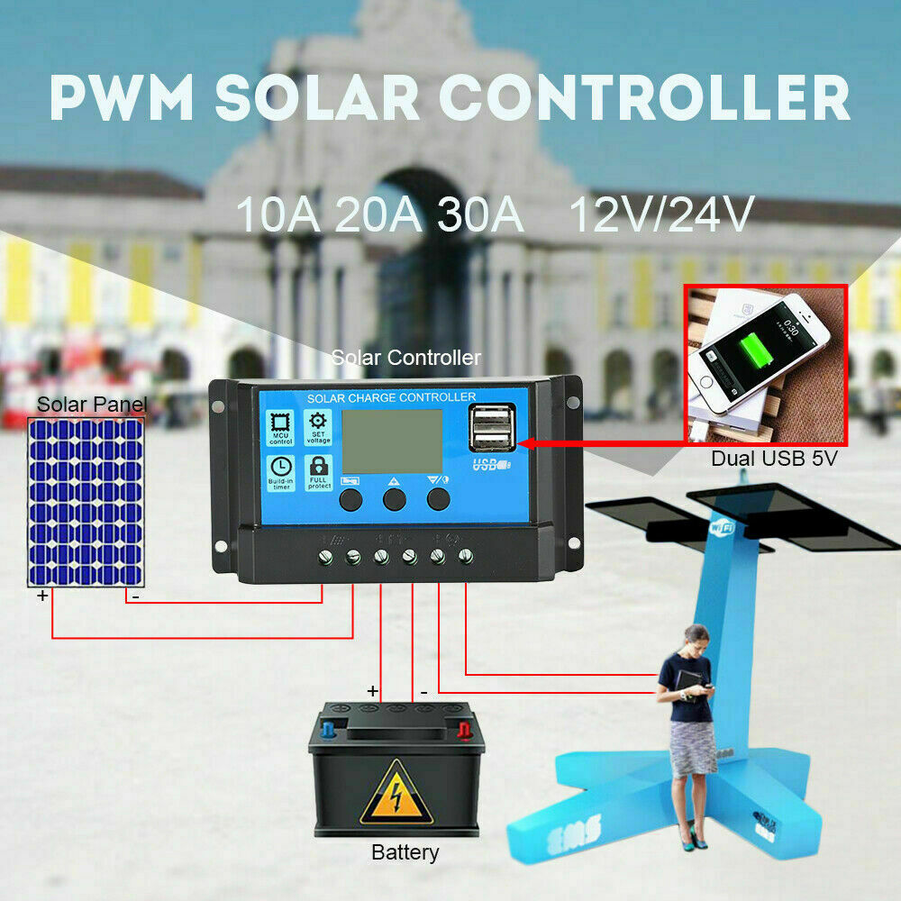 eSOLAR-20A -USB-24V 12V Solar Charge Controller-PWM Solar Battery Charger-LCD