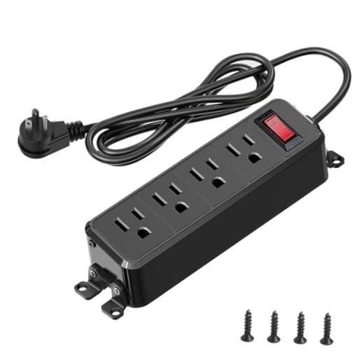 4 Outlet Small Power Strip, Mountable, 10 ft Cord | Wall 4 Outlet-10ft Black