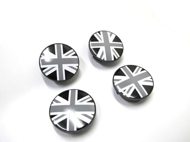 Black/Gray Union Jack Wheel Hub Center Cover for Cooper MK2 (54 mm)