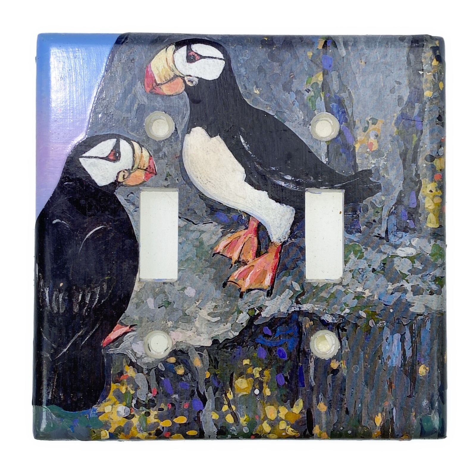 Puffin Birds Painted Plastic Light Switch Plate Cover Double