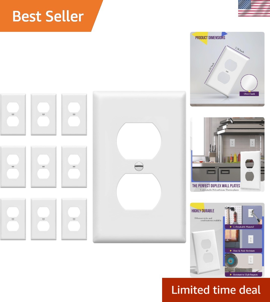 Fade-Resistant White Duplex Wall Plates – 10 Pack, Easy Installation Included