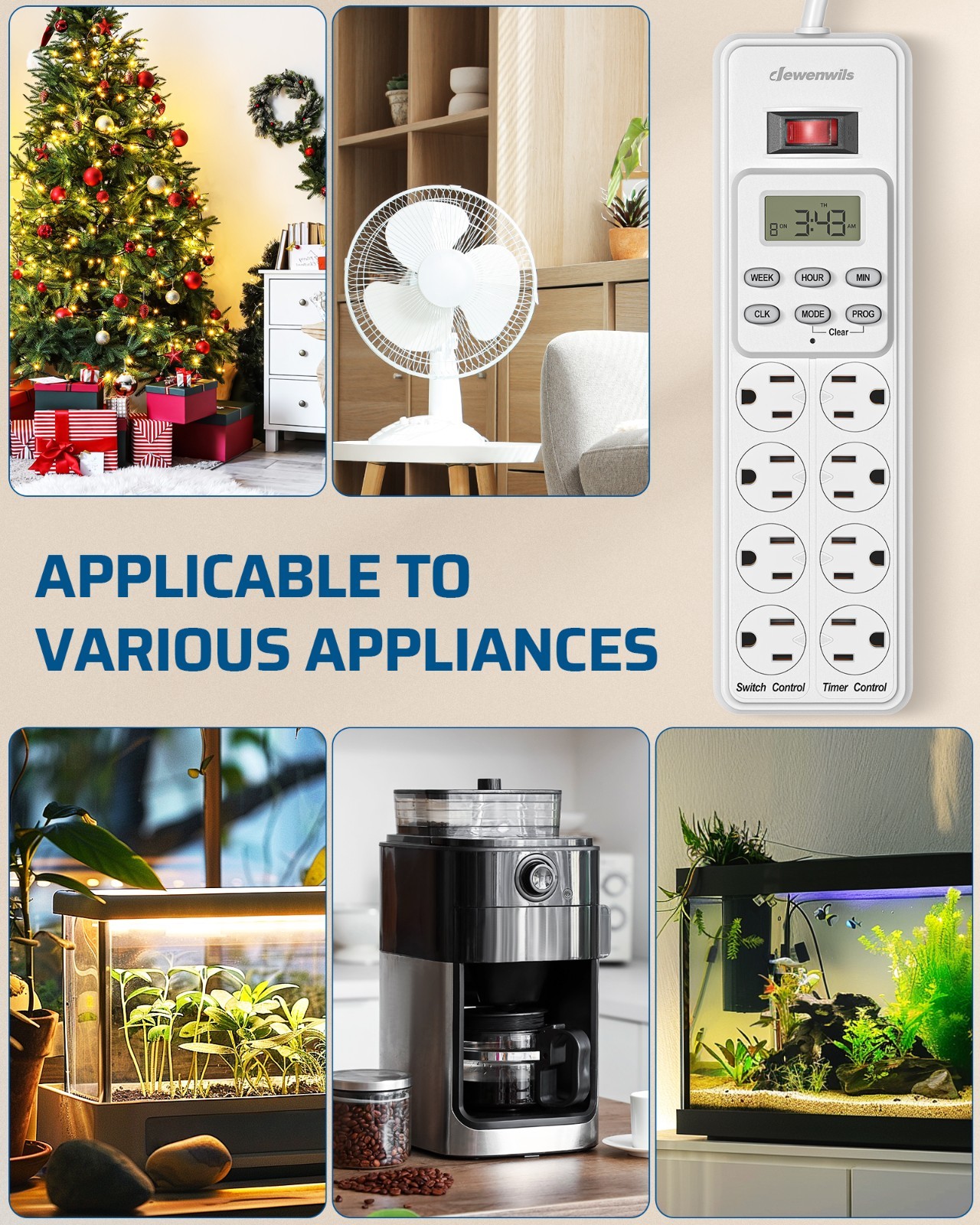 DEWENWILS 8 Outlet Power Strip with Timer, Indoor Digital Timer Outlet