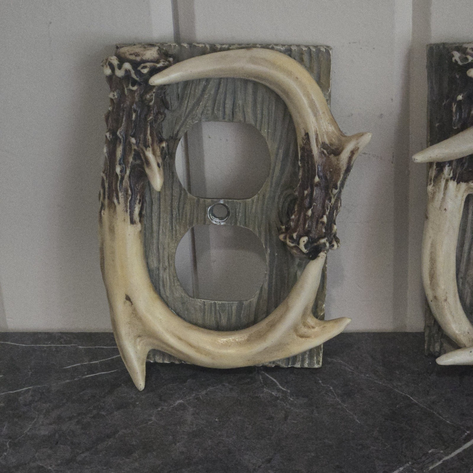 3 Deer Antler Double Single Light Switch Plate Cover Resin Rustic Log Cabin