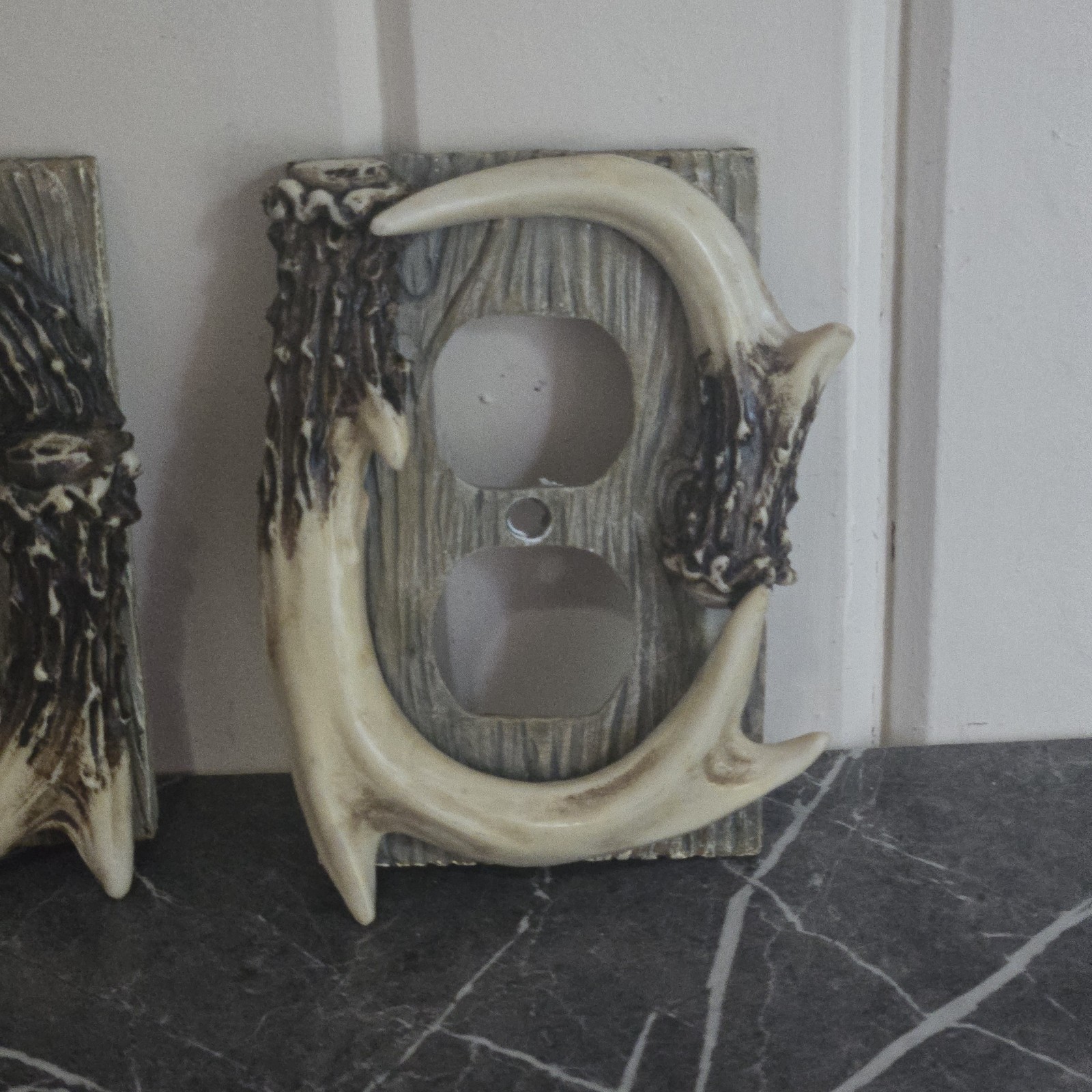3 Deer Antler Double Single Light Switch Plate Cover Resin Rustic Log Cabin
