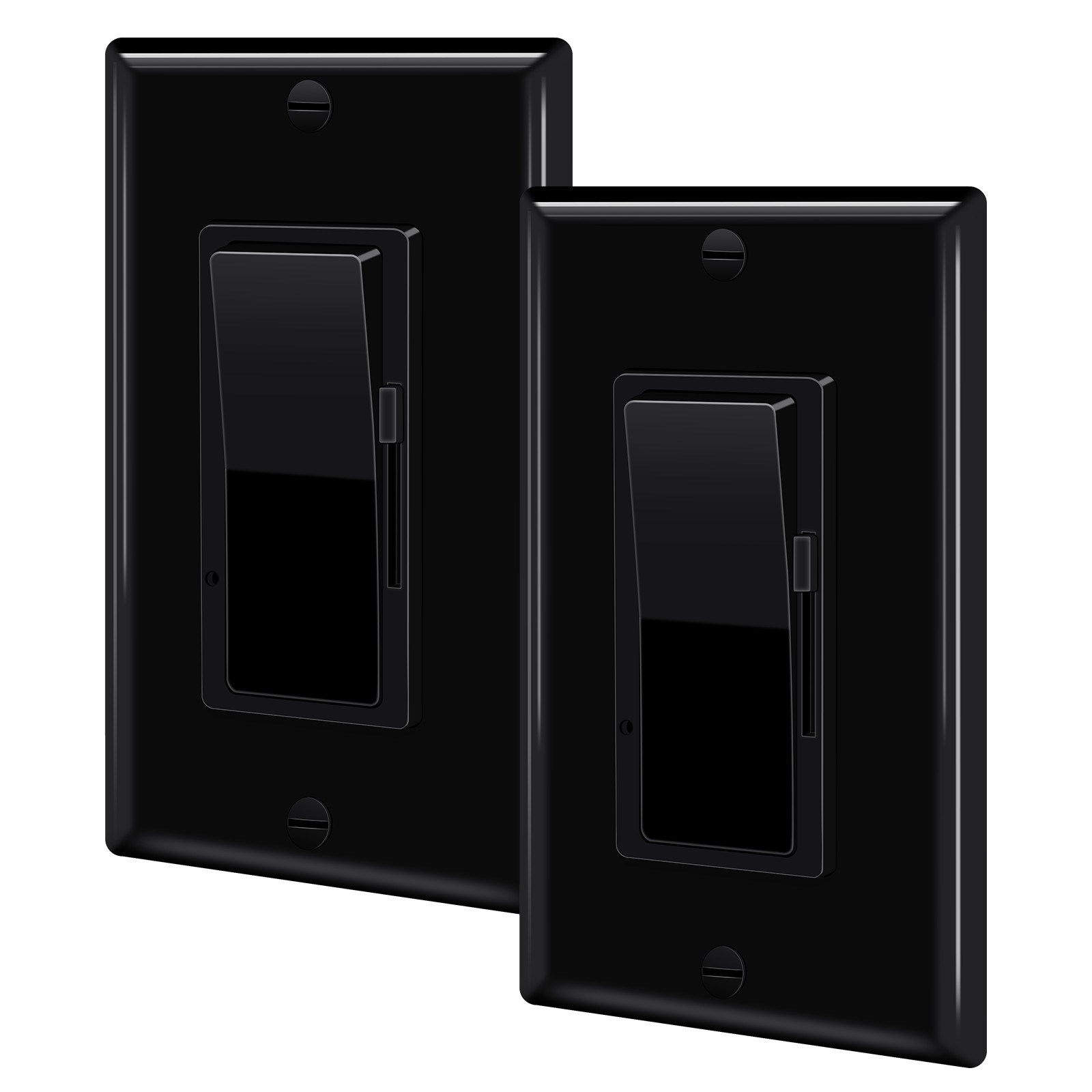 2 Packs Black Decora Rocker Dimmer, Single & 3-Way Switch, CFL 600W / LED 150W