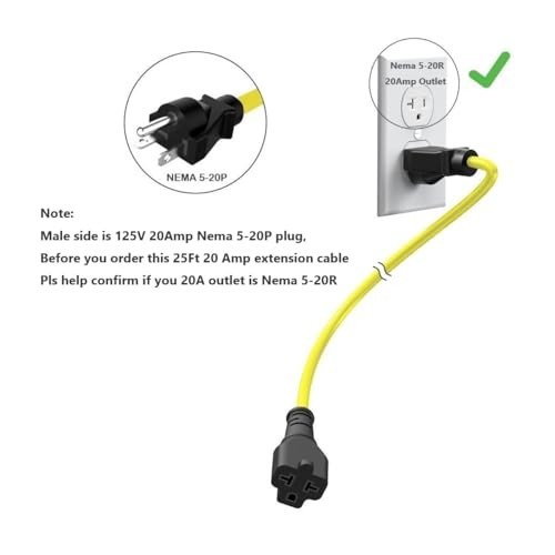 25 Ft 12AWG 20A 125V Extension Cord with 4-in-1 Outlet Adapter
