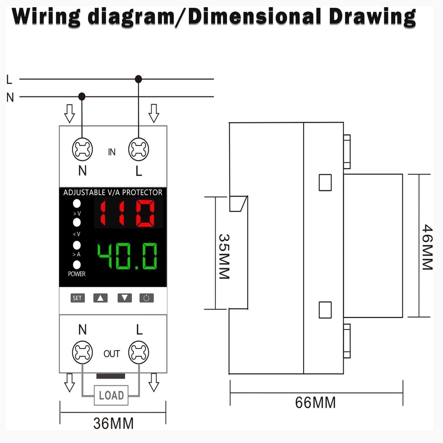 Smart Voltage Protector, 1-40A Adjustable 110V/220V DIN Rail Mount Circuit Br…