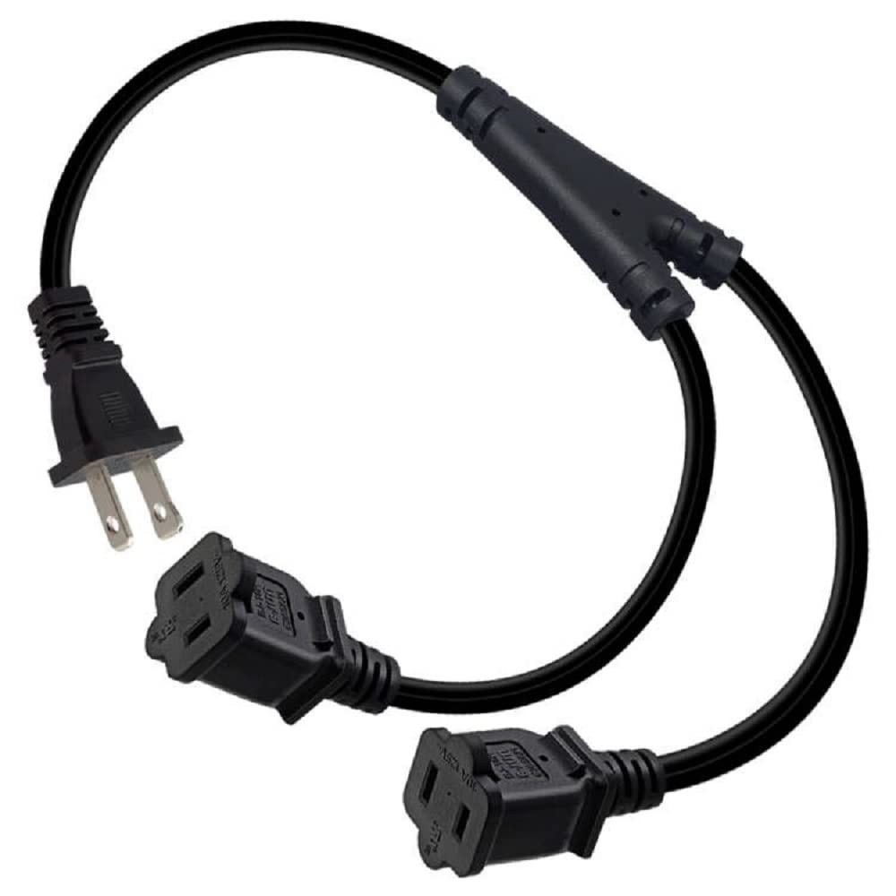 2 ft 0.6m 2-Prong Power Splitter Cord, 1-15P to 2x 1-15R, 18AWG, 10A, 125V