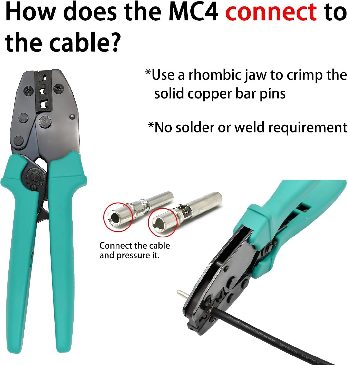 IP68 Waterproof 1500V 70A Solid Tinned Copper Terminal 8AWG Solar Connectors