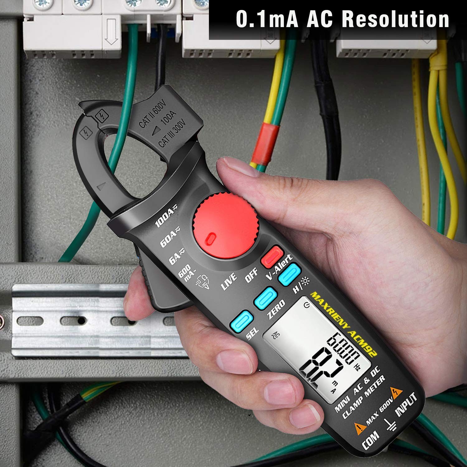 DC AC Clamp Meter 6000 Counts True RMS Digital Multimeter Amp Resistance Freq…
