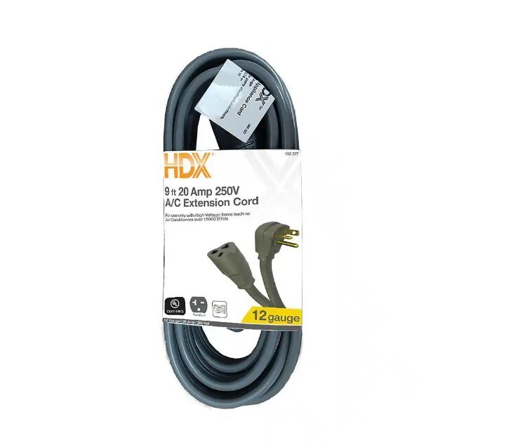 HDX 9 ft. 12/3 20 Amp 250-Volt Air Conditioner Extension Cord, Grey