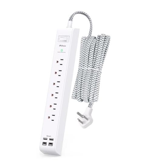Surge Protector Power Strip 10 ft with 4 USB Ports 2 USB-C 6 AC 10FT White&Grey