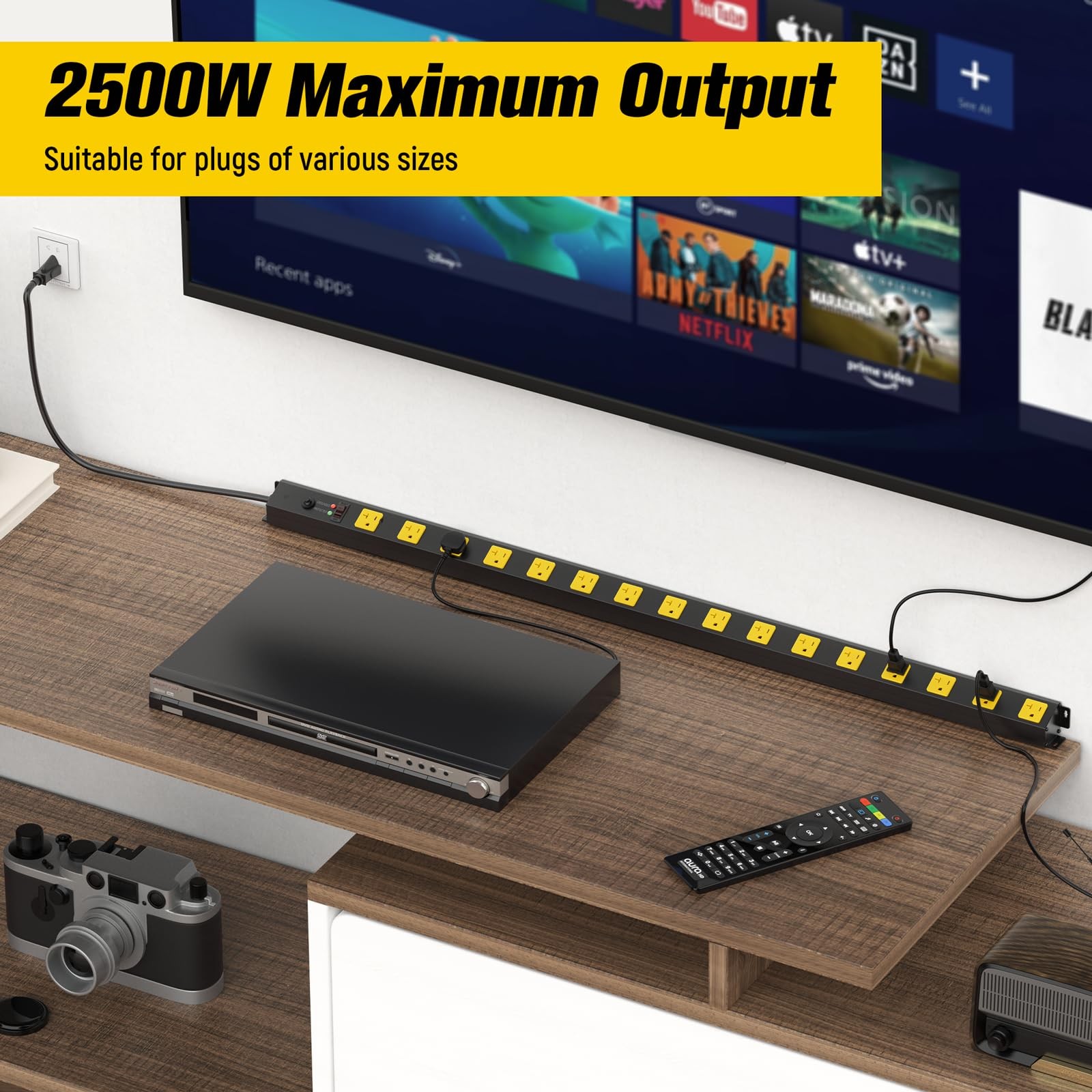 16 Outlet Long Power Strip, 4FT Heavy Duty Power Strip with 4800J Surge Prote…