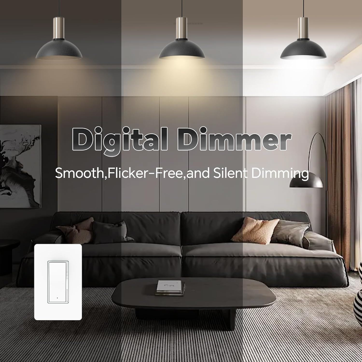 Decorator Digital Dimmer Light Switch with Indicator, Single Pole/ 3-Way for 30