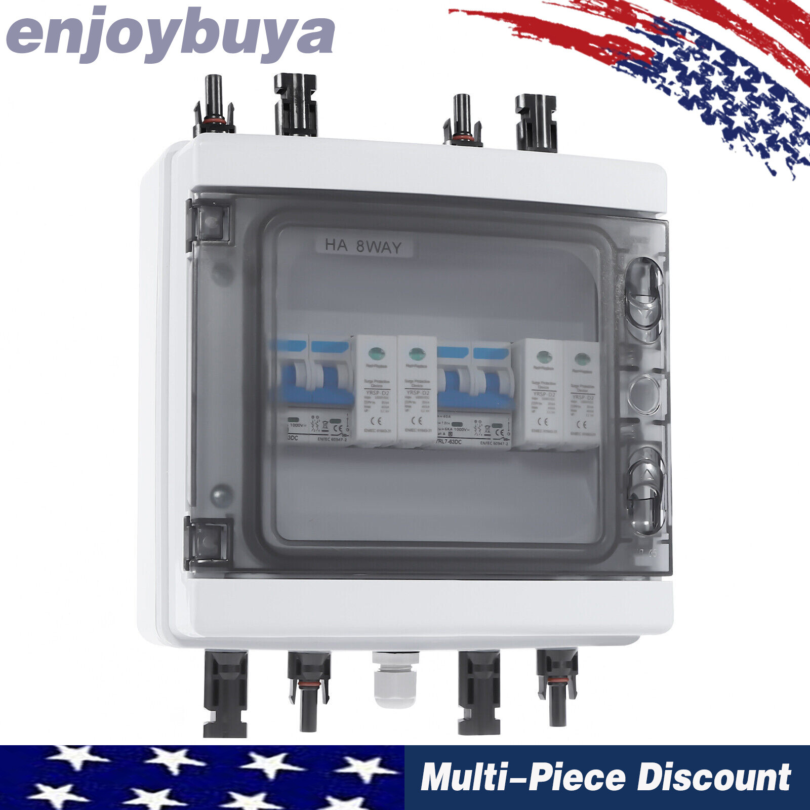 2 Strings Solar Combiner Box with Manual Disconnect and Surge Protection