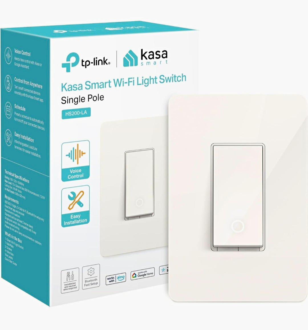 TP-Link Kasa HS200-LA Smart Wi-Fi Light Switch, Voice/App Control, Almond