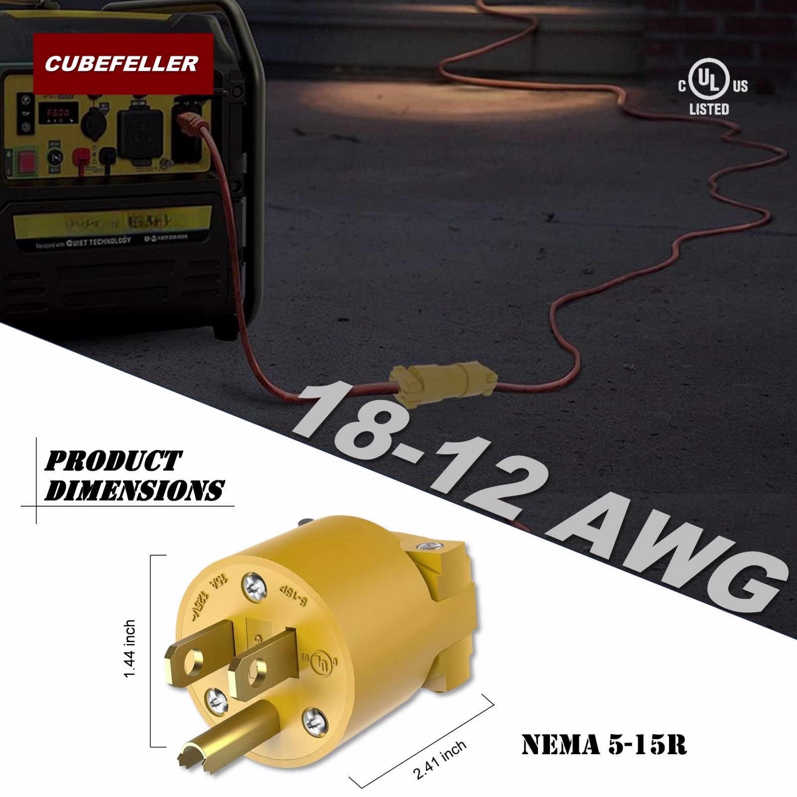 Male Extension Cord End Plug Kit 3 Prong 15Amp 125Volt NEMA 5-15P UL Listed NEW
