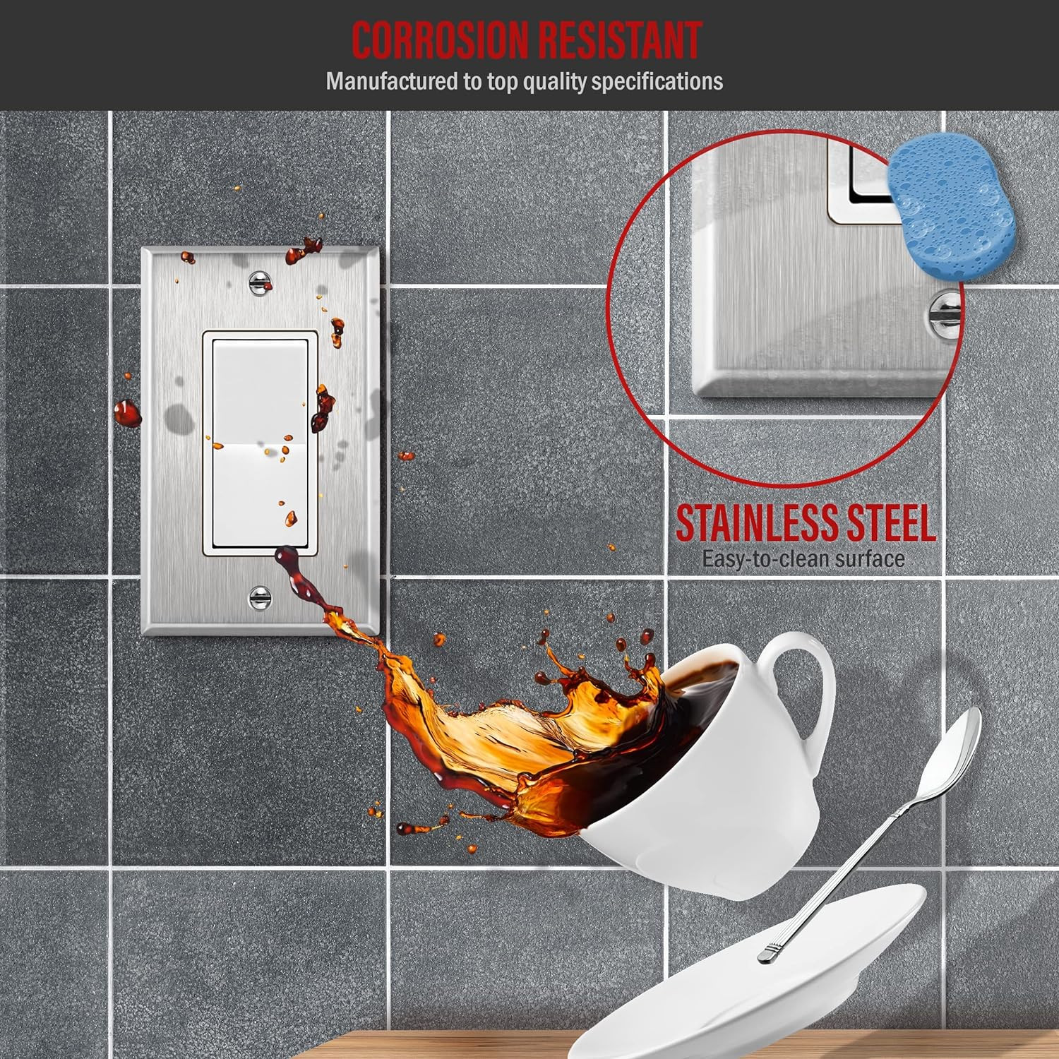 Decorator Switch or Receptacle Outlet Metal Wall Plate, Corrosion Resistant, Siz