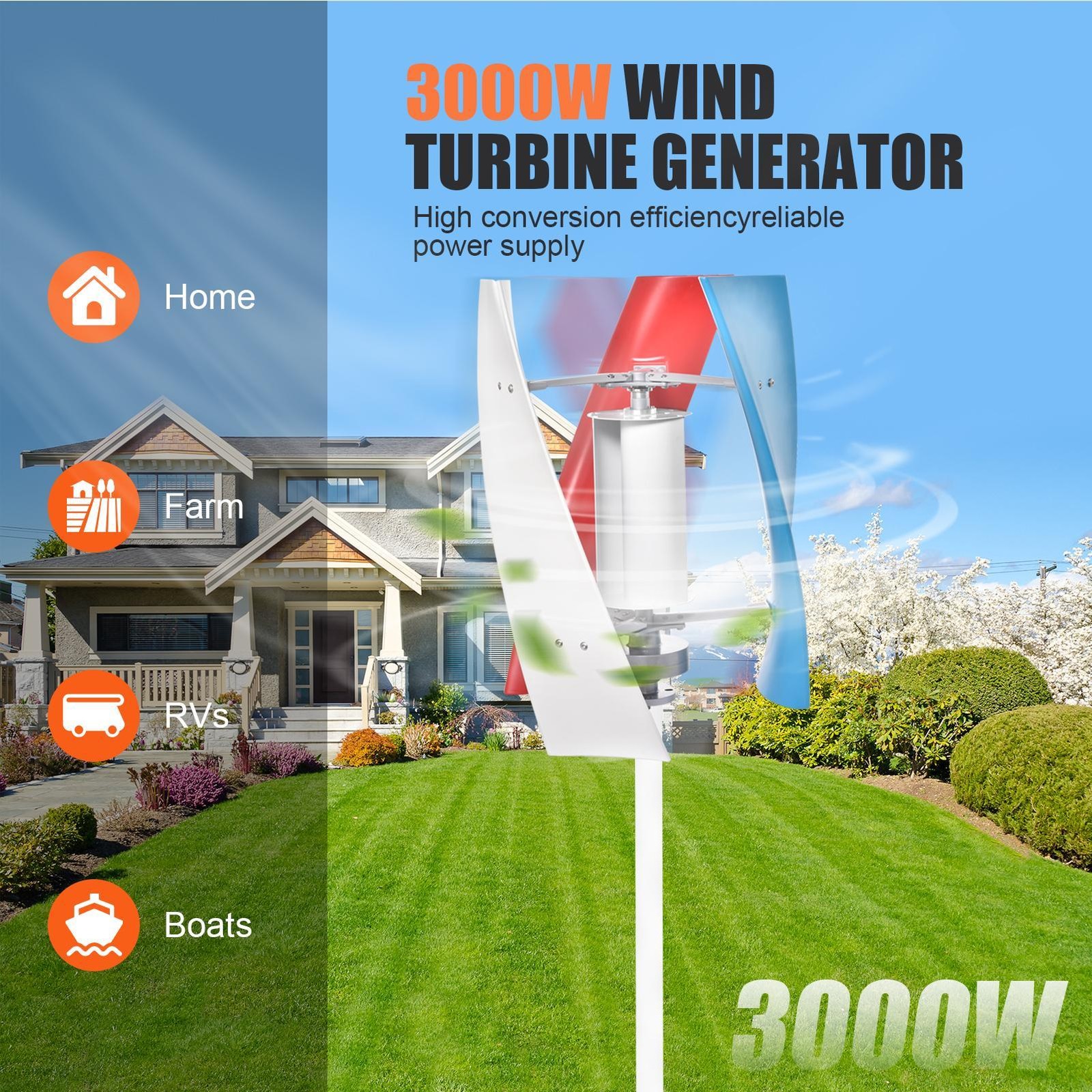 3000W Wind Turbine Generator MPPT 12V/24V Hybrid Controller Windmill Kit