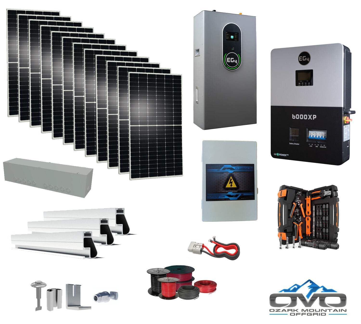 6KW Complete Offgrid Solar Kit + 6K EG4 6000XP Inverter + 14.3KW 48V EG4 Lithium