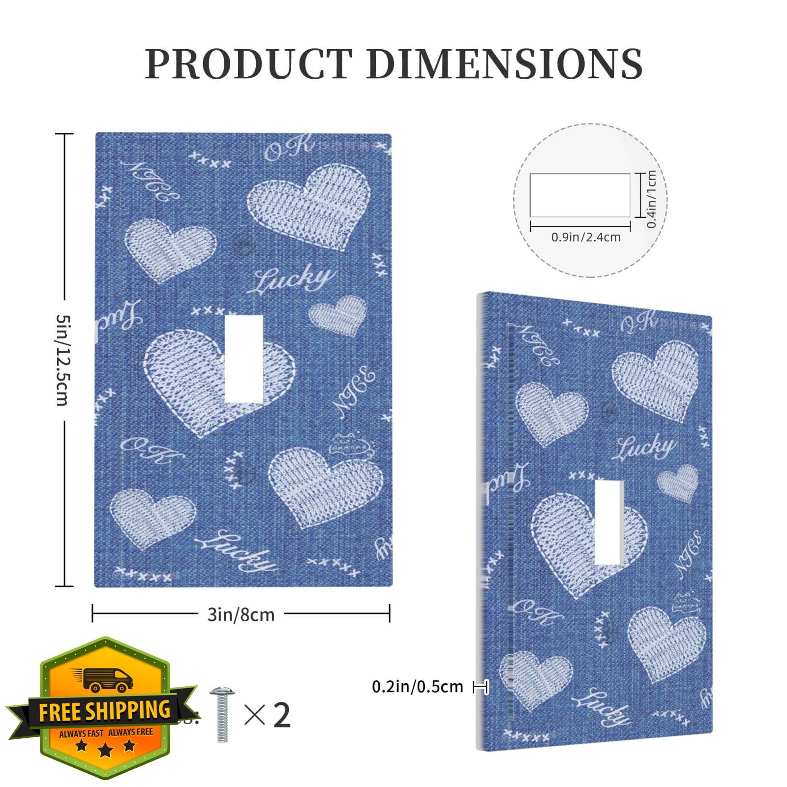 Naiqadnehz Switch Plate Denim Style White Heart Single Toggle 5×3