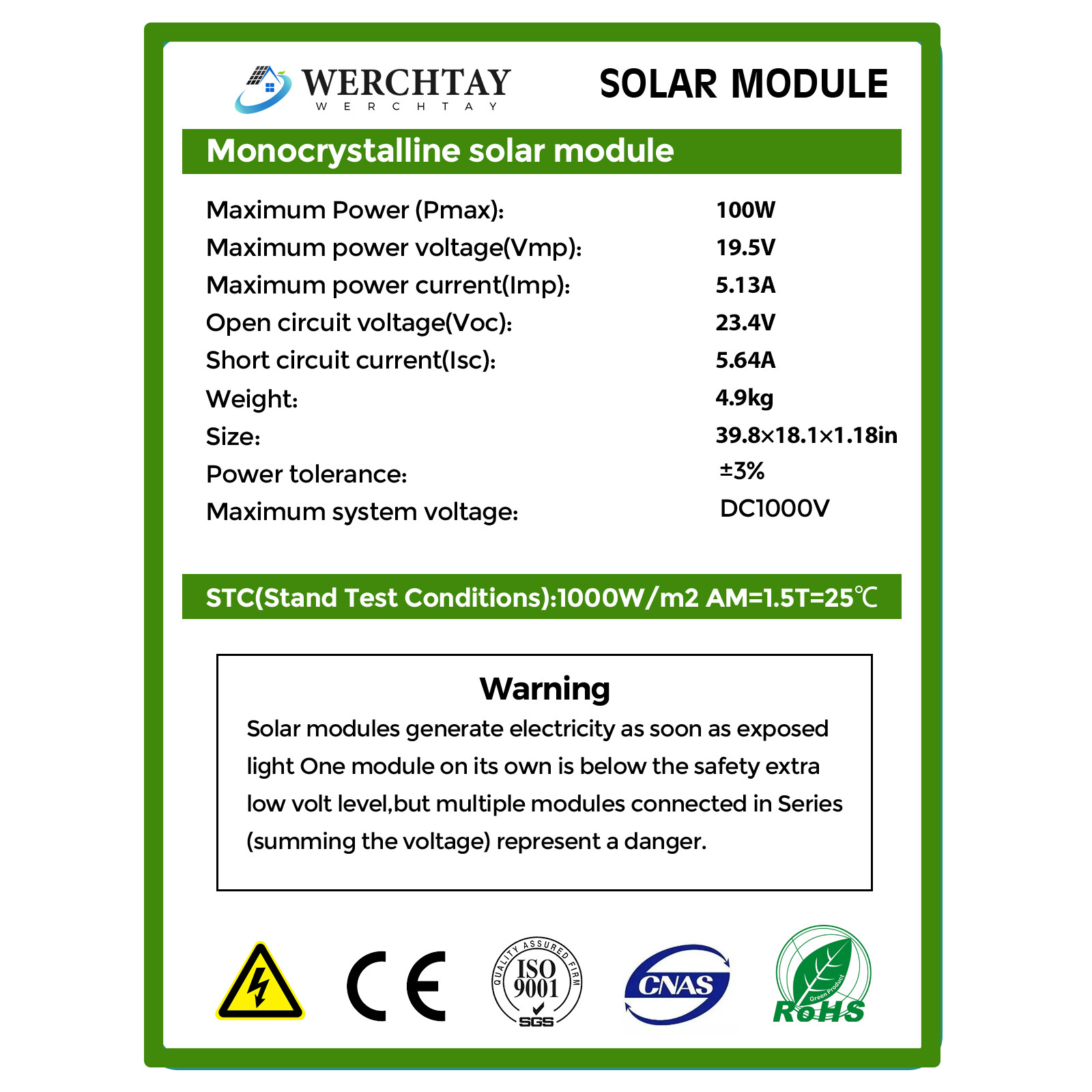 100W Watt 12V Monocrystalline Solar Panel Charger RV Camping Home Off-Grid 12BB