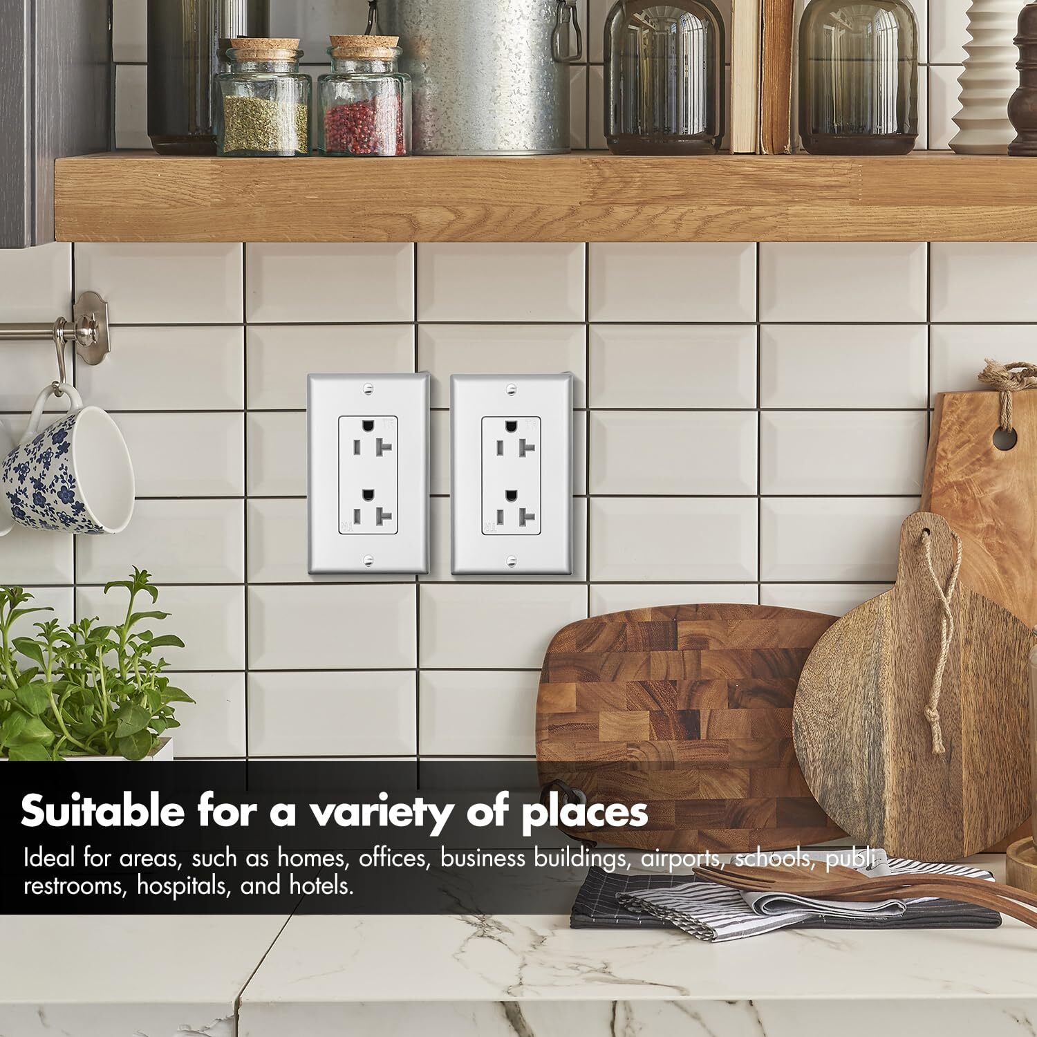 Decorator Receptacle Outlet, Tamper Resistant,20 Amp,125 Volt,Wall Plate,sliver