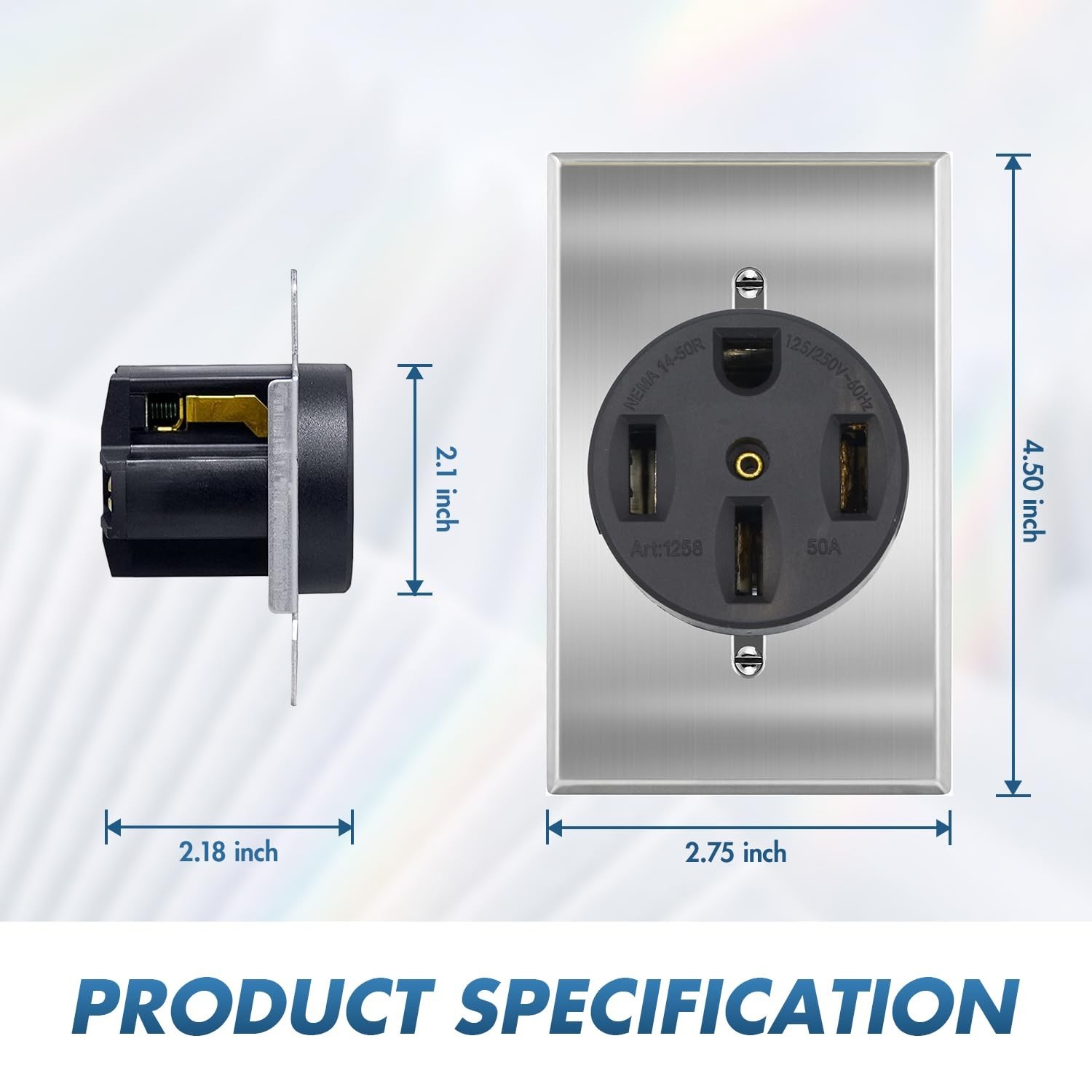 NEMA 14-50R Power Outlet 3P, 4W, Flush Mounting Receptacle,Rectangle wallplate