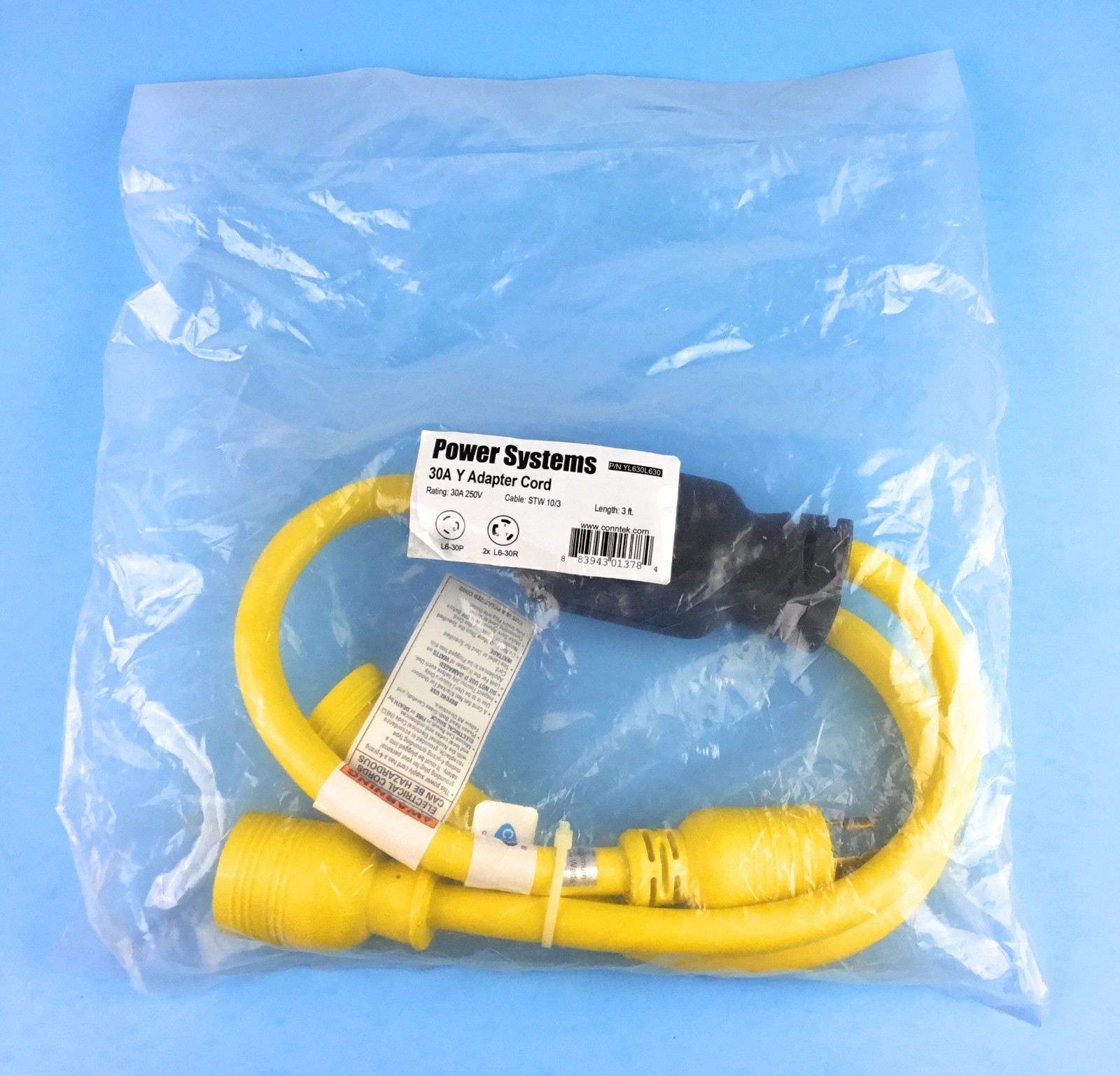 30A Amp 250V 3′ Y Adapter Power Cord L6-30P L6-30R Generator RV Home New