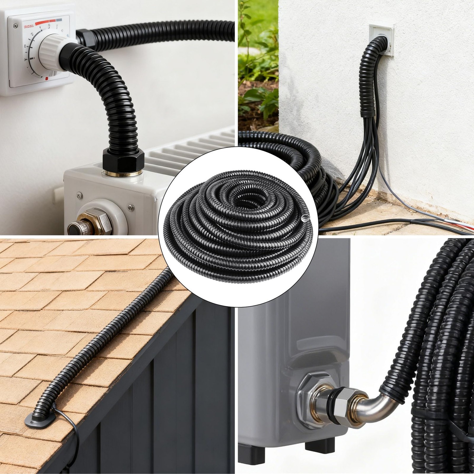 Qlvily 1/2 inch x 50 ft Flexible Electrical Conduit, PVC Coated 1/2″, Black