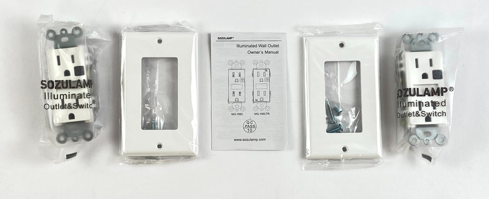 Sozulamp Illuminated Wall Outlet TR Socket w/ Wallplate Non-Toutch White 2-Pack